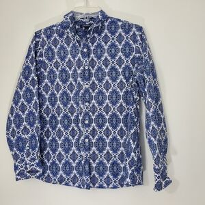 Lands End No iron Supima Cotton Patterened Blouse, Size 14P